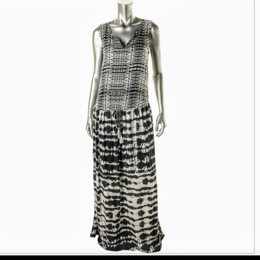 NWT $98 Beach Lunch Lounge Sleeveless Black and White Print Maxi Dress - Large